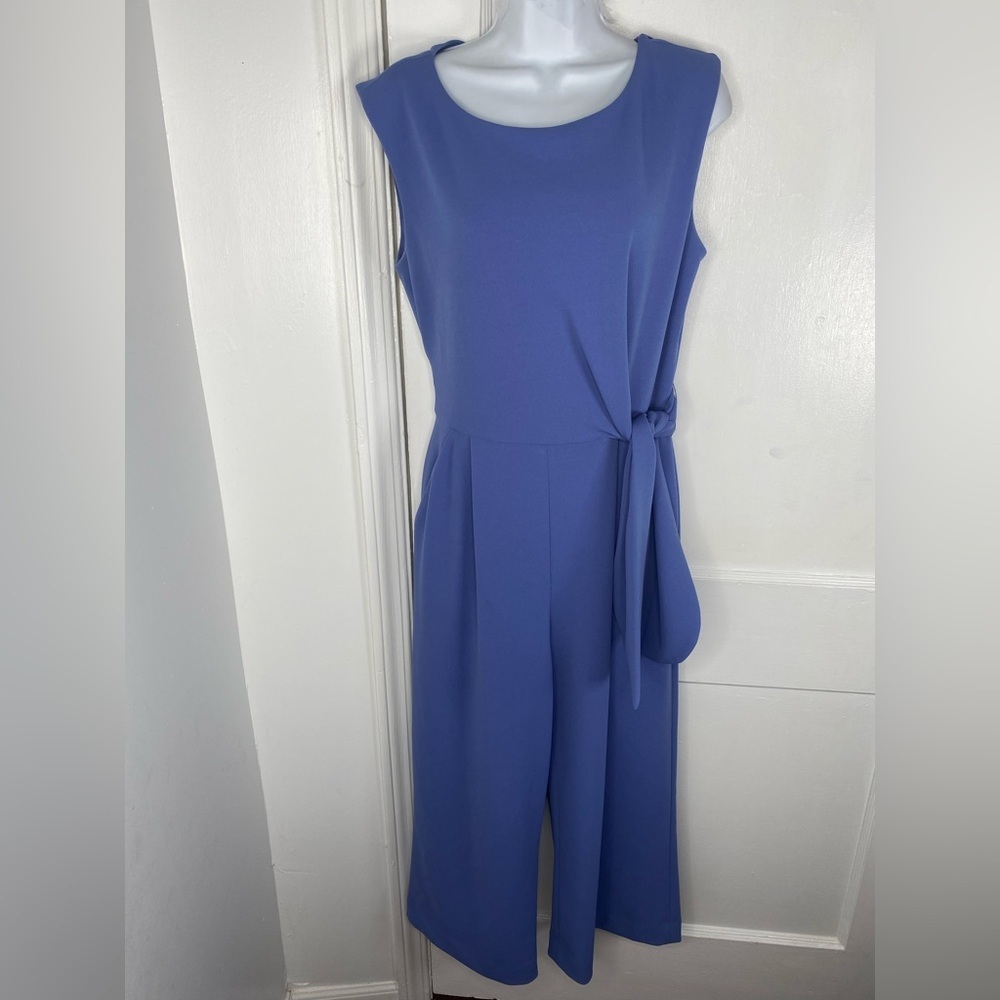 Tahari ASL 8 Macys Periwinkle Blue Sleeveless Tie-Waist Jumpsuit w Pockets